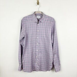 Eton Contemporary Pink Blue Plaid Button Down Dress Shirt Sz M